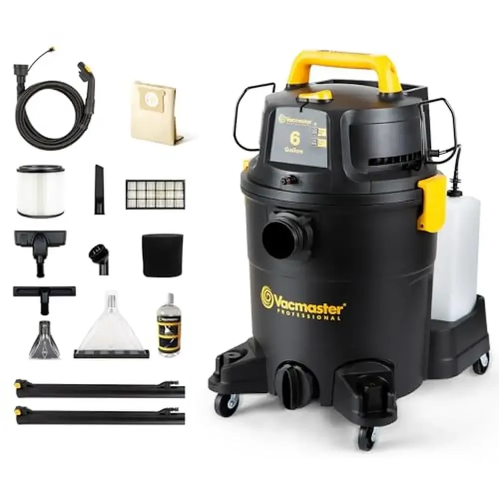 6 Gallon 5.5HP Carpet & Upholstery Shampoo Vacuum 15 Accessories Remote Control 40ft Reach