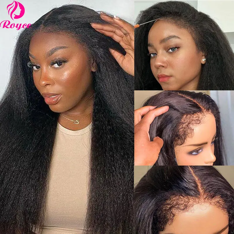 100% Human Hair Yaki Straight Wear and Go Glueless Lace Wigs Kinky Edges Lace Front Human Hair Wigs Glueless Wig 6x4 5x7 Pre Cut