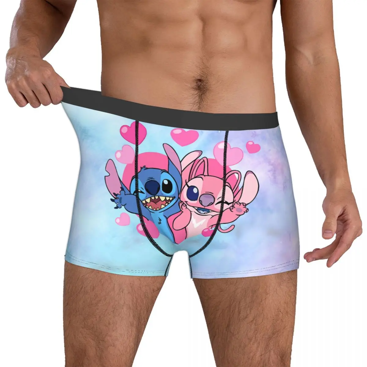 Custom Funny Stitch Angel Love Man Boxers Briefs Cozy Underwear Cute Cartoon Funny Underpants