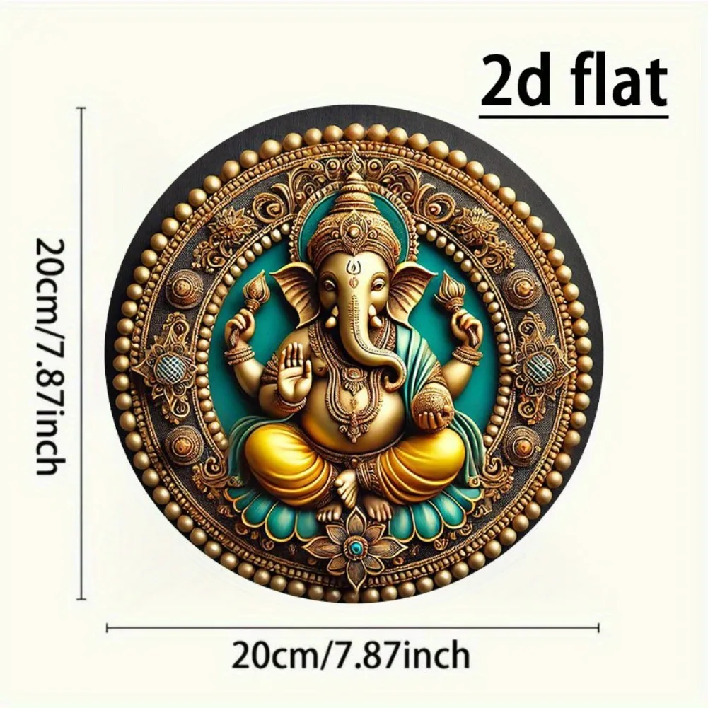 لوحة فنية جدارية معدنية مسطحة ثنائية الأبعاد، مسطحة ثنائية الأبعاد - منحوتة الإله الهندي المصنوعة يدويًا من الألومنيوم بألوان نابضة بالحياة وأنماط معقدة