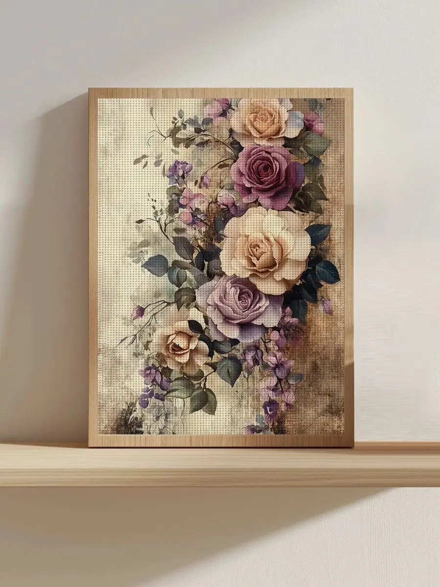 1 Stück 30x40 cm/11,8*15,74 Zoll „Die Blumen auf dem alten Foto“ gestempeltes Kreuzstich-Set DIY-Kit 11CT/14CT DIY-Stickset Kreuzstich – Detail 1