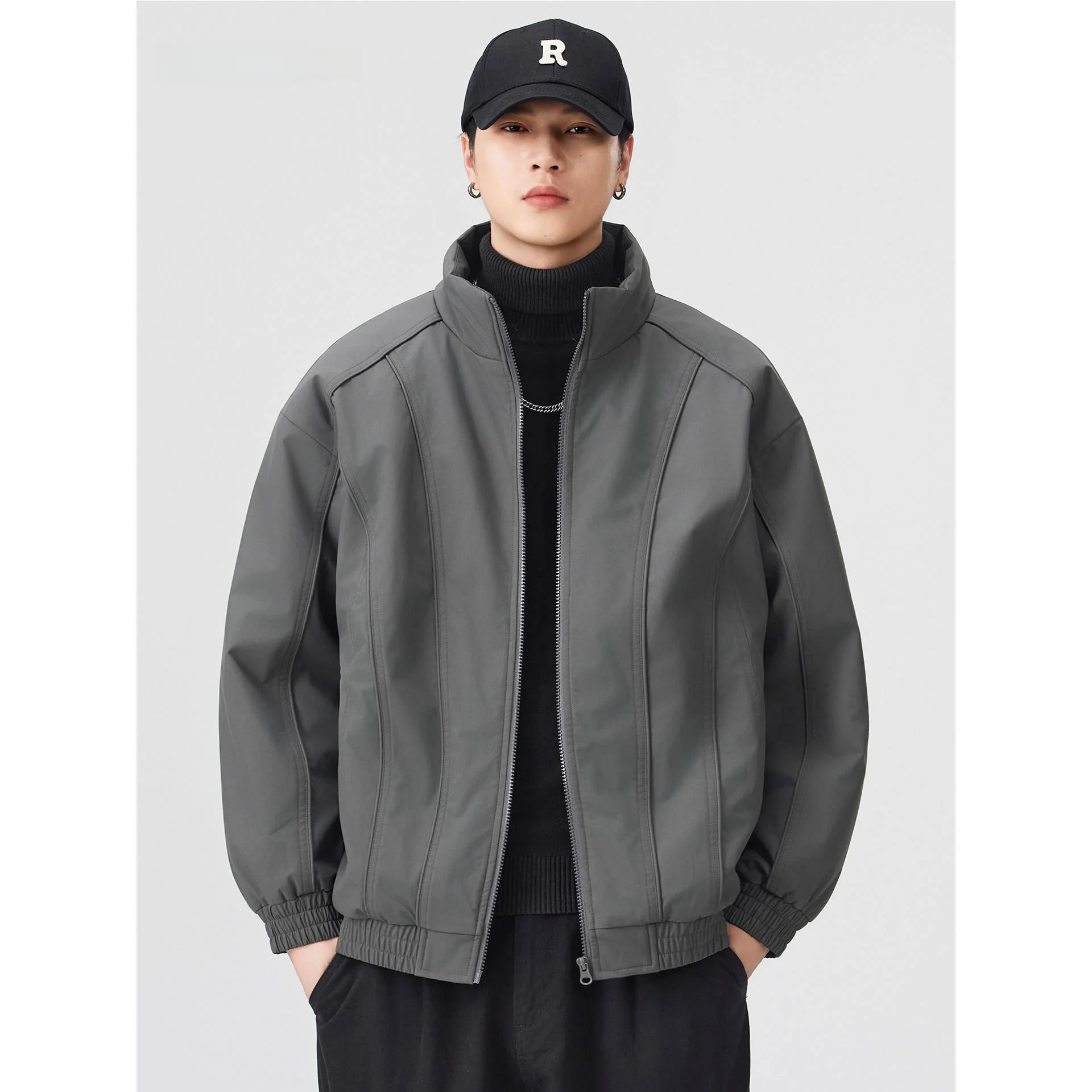 

American Sle Loose Fit Thiened Cotton Jaet for Men Autumn Winter Pilot Coat Trendy Stand Collar Long Sve Warmth