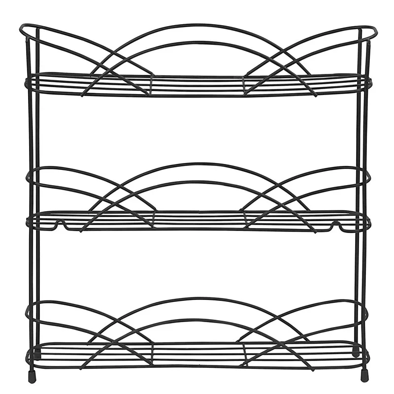 Wall Mount Spice Racks, tempero Organizador, 3-Tier, prateleira de armazenamento, armário da cozinha, borracha pés, armários