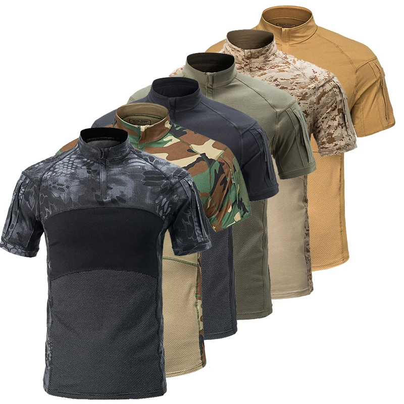 Military Camo Shirts Tees Mens Outdoor Airsoft Tactical Combat Shirt Hunting Clothes Tops Workout Clothing Army T Shirt Hiking