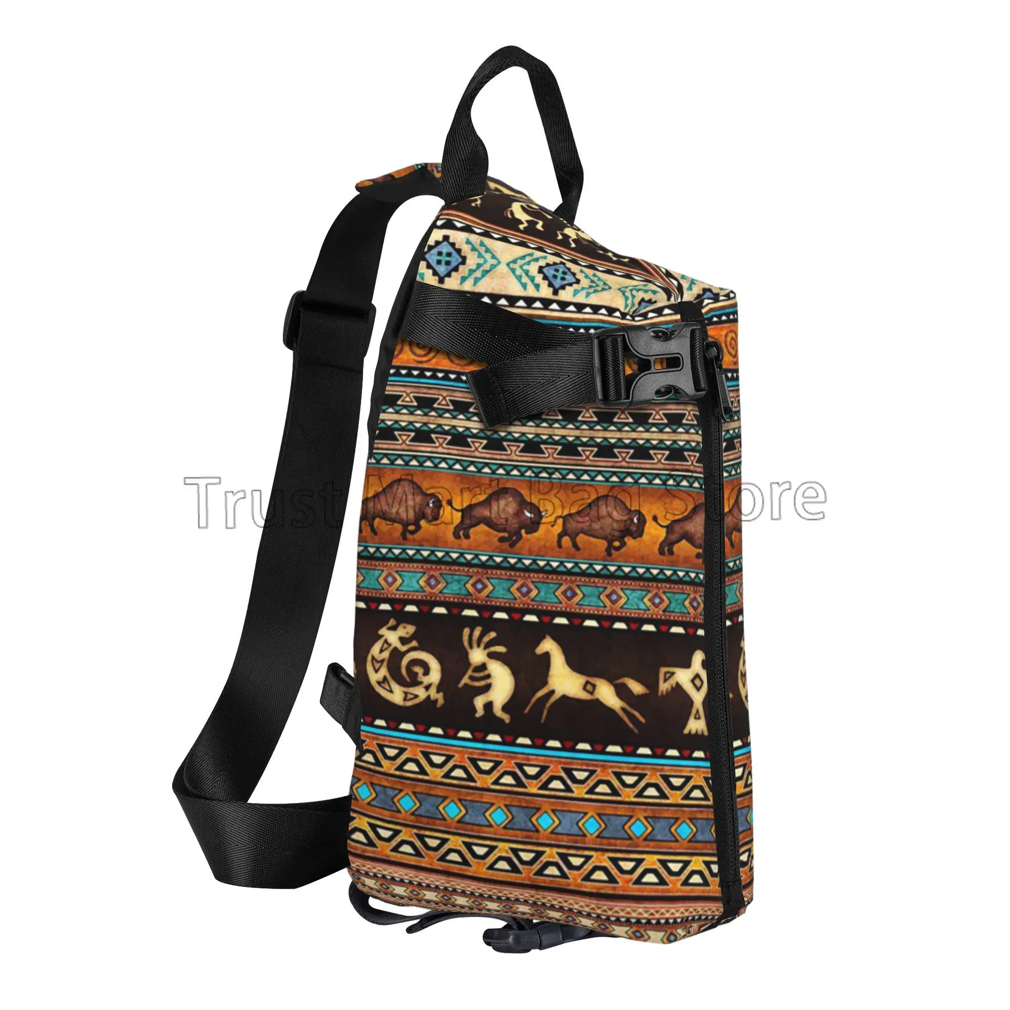 Boho Ethnic Pattern Sling Bag Crossbody Backpack Unisex Casual Chest Bag with Adjustable Shoulder Travel Hiking Casual Daypack