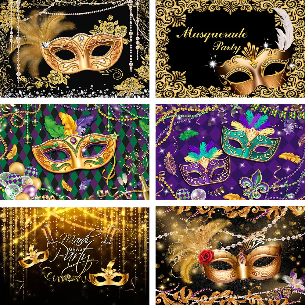 Mehofond Masquerade Party Photography Background Gold Silver Mask Feather Balloon Dance Decoration Poster Studio Photophone