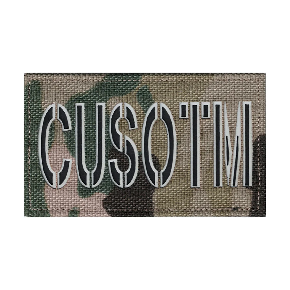 Custom Laser Cut Patch Name Tapes, Fold Border, Two Color Letters, IR IFF, Infrared Reflection, Reflective Material, Luminous