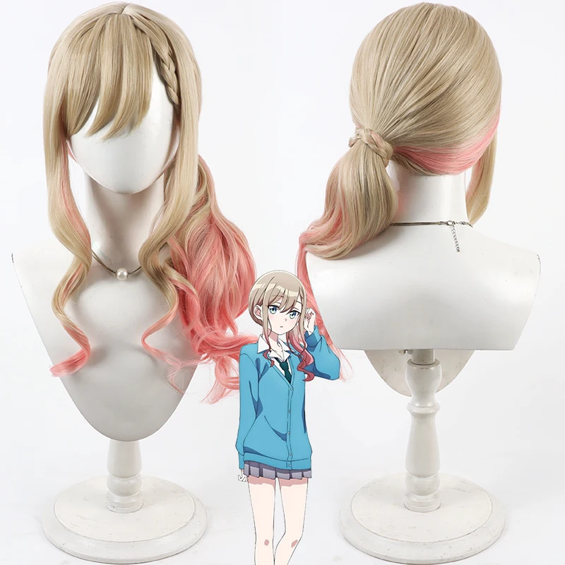 

BADGIRL Suzu Suzukaze Cosplay Wig Biege Pink Wavy Synthetic Heat Resistant Hair Halloween Role Play Party Carnival + Wig Cap