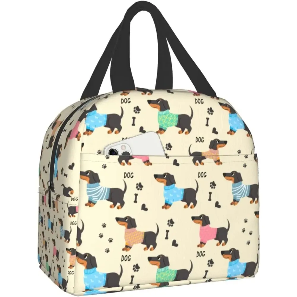 

Dachshund Lunch Bag Insulated Lunch Box Washable Cooler Tote Bag Reusable Lunch Box Lightweight for Office Work Picnic Beach