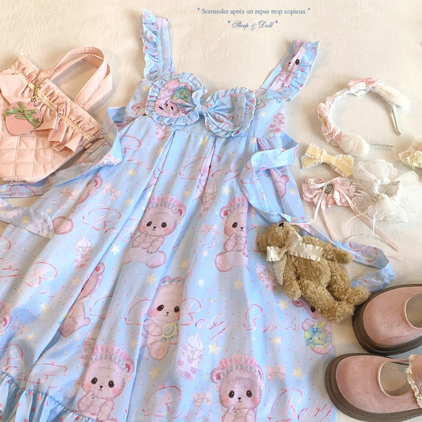 abito-jsk-lolita-kawaii-giapponese-vestito-estivo-a-vita-alta-con-stampa-a-pois-e-orsetto-stile-retro-dolce-per-tea-party