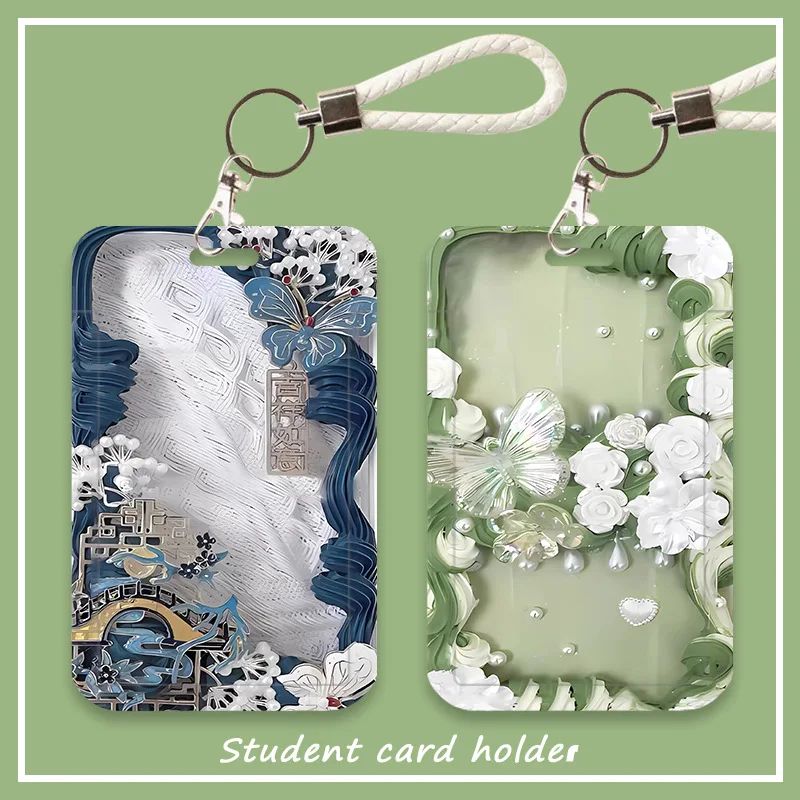 INS Flower Sleeve Student Metro Card Mini Album Kinder Anti-loss Hard Shell Bus Card Keychain Chest Work Id Card Bag Gift