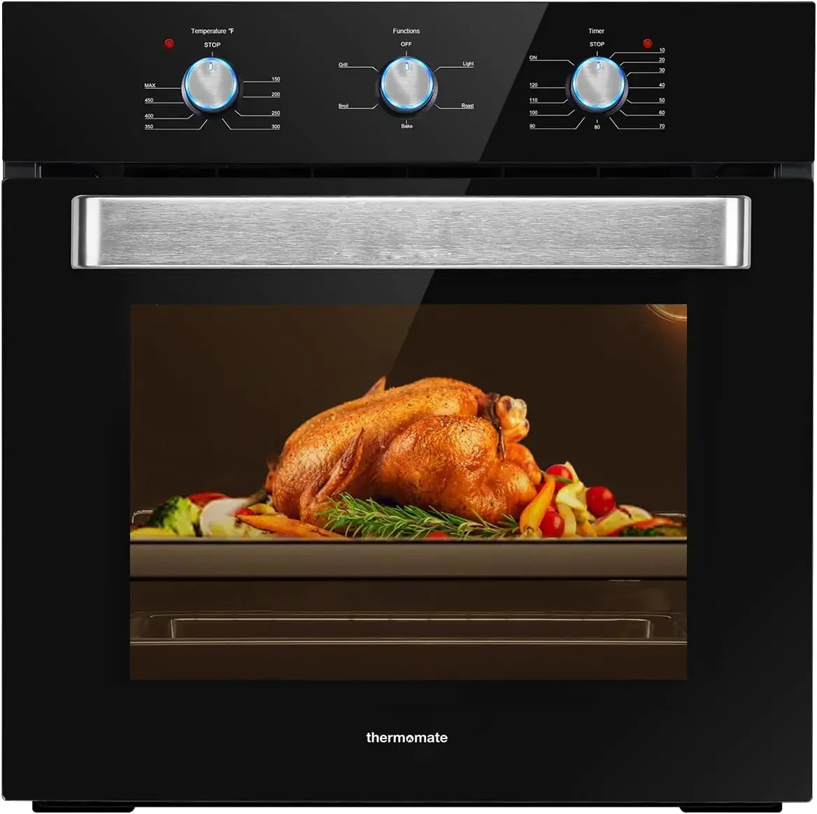 

Wall Oven, thermomate 24 Inch Electric Wall Oven with 5 Cooking Functions, 2000W Built-in Ovens with Mechanical Knobs Con