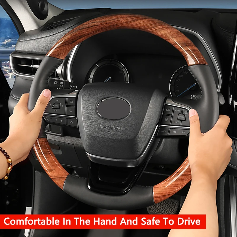 QHCP Steering Wheel Custom Made Peach Wood Grain Leather Upgraded Fit For Toyota Highlander Crown Kluger 2022 Modify Accessories