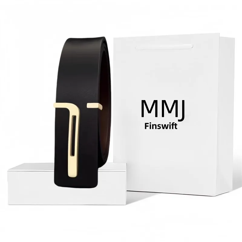 Cinturones lisos de alta calidad de 3,3 cm de ancho para hombre, cuero genuino, marca famosa de lujo, hebilla deslizante con letras t, pantalones vaqueros, Ceinture Homme
