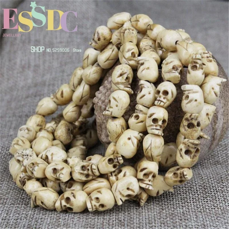 Wholesale Hand Carved Natural Yak Bone Skull 108 Mala  DIY Beads Jewelry Accessories Tibetan Style Men Bracelets