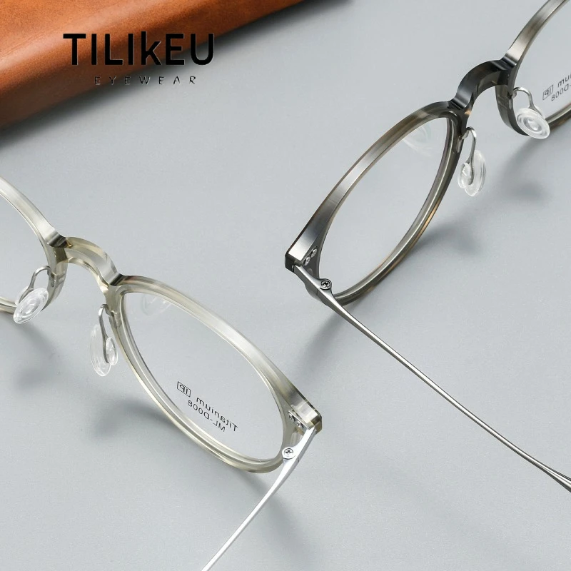 

New Fashion Nylon Titanium Ultralight Retro Art Round Eyeglasses Frame Men Myopia Glasses Women Luxury Korean Designer Eyewear