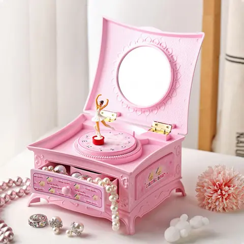 Elegante klassische rotierende Ballerina-Spieluhr mit Schublade, Handkurbel, Musik-Schmuckschatulle, perfektes Weihnachtsgeschenk für Mädchen