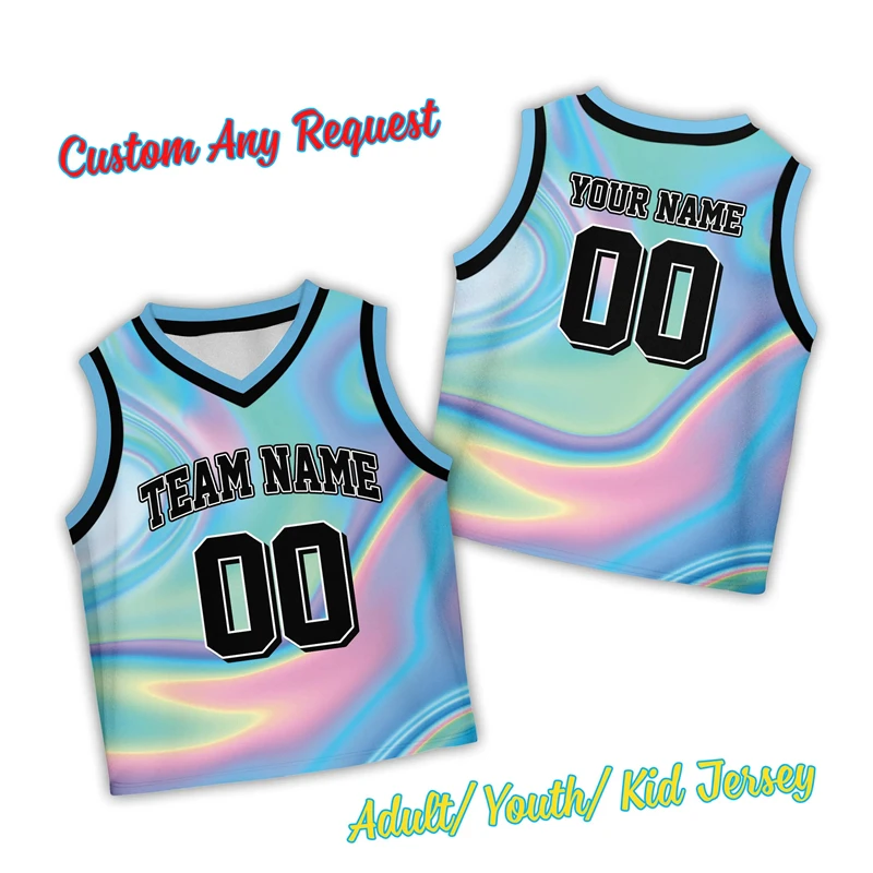 

Модный переливающийся фон баскетбольного трикотажа на заказ имя команды номер голографическая Радужная баскетбольная рубашка мужской жилет топы