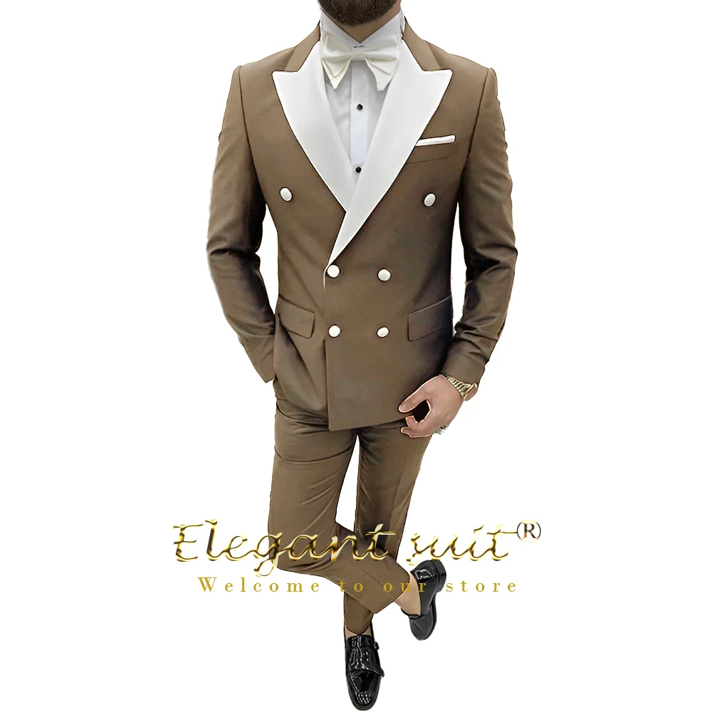 

Men's wedding dress suit, men's double breasted white peak collar suit trousers for wedding party custom suits