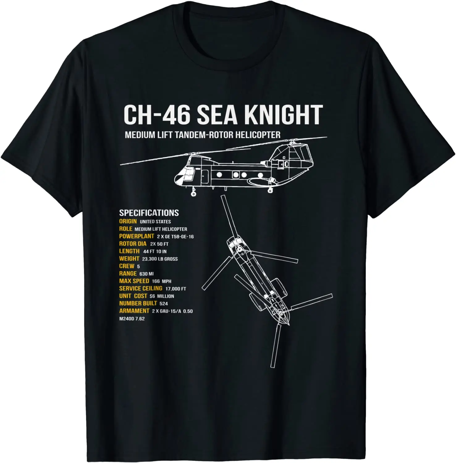 CH-46 Sea Knight เฮลิคอปเตอร์ผู้ชายเสื้อยืดแขนสั้น Casual 100% Cotton O-Neck เสื้อฤดูร้อนขนาด S-3XL