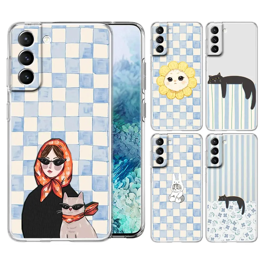Artistic Cat Striped Clear Phone Case For Samsung Galaxy S26 S25 FE S24 + S23 S22 S21 Ultra S20 5G S10E Plus Cover