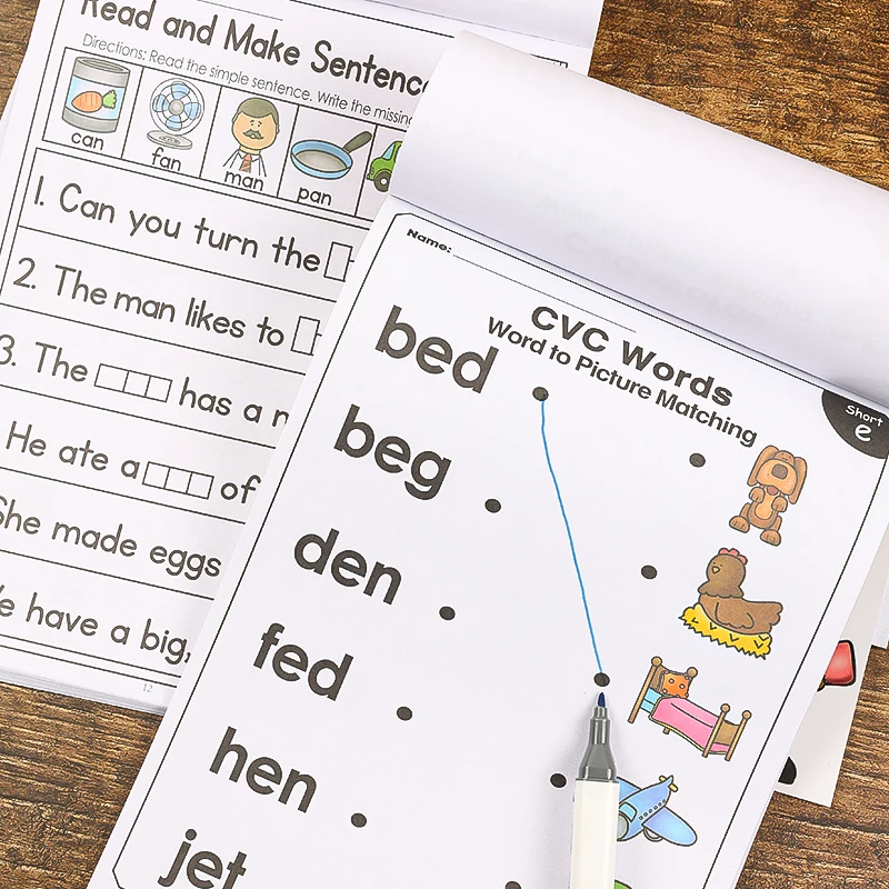 54/60pcsLearning reading and writing vocabulary activities using CVC: Phonics activities including word tracing, word connection