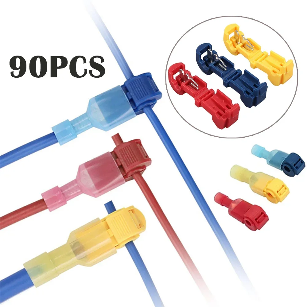 30/60/90PCS T Tap Type Electrical Connector 22-10AWG Electrical Car Audio Tool Wire Cable Connectors Crimp Terminal Quick Splice