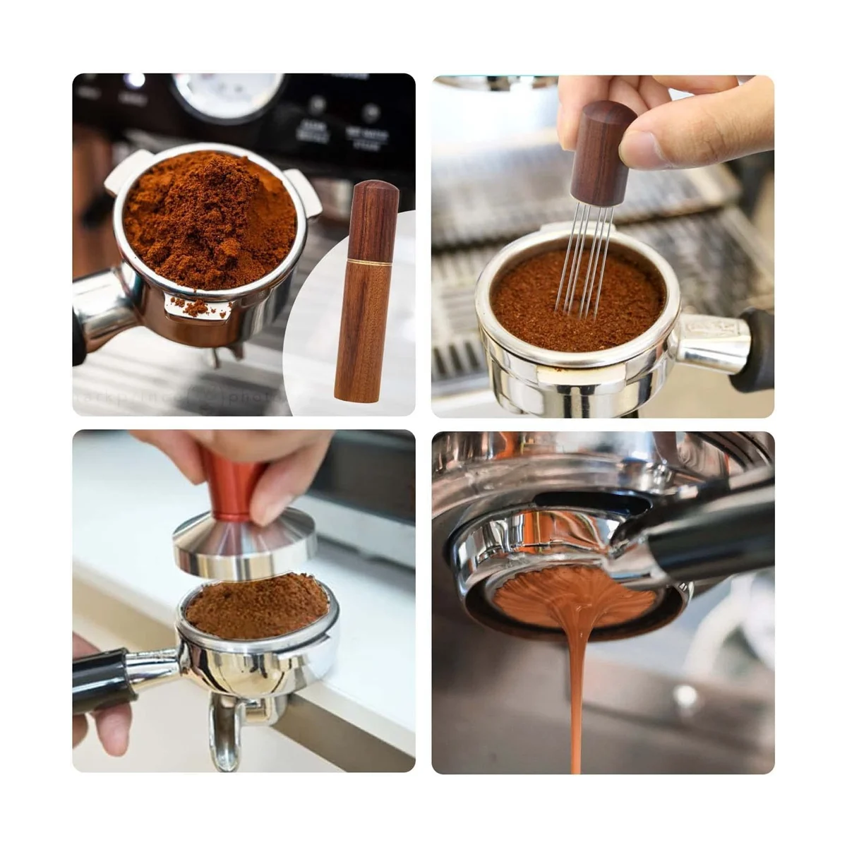 Espresso Coffee Stirrer Espresso Distribution Tool Portable Espresso Distribution Tools,6 Needles Walnut Color