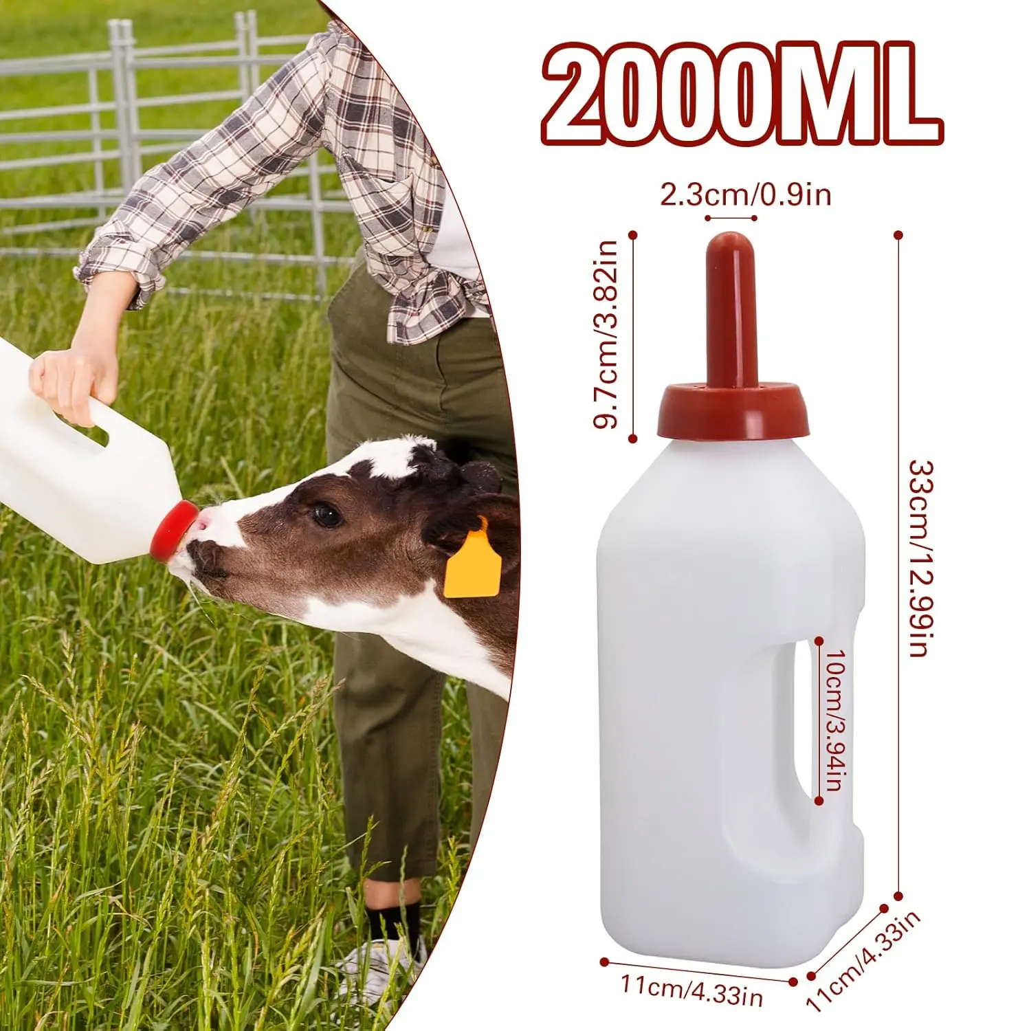 2L Calf Nursing Feeding Bottle with a Replacement Nipple, Calves Nursing Milk Feeding Bottle with Handle Livestock Supplie