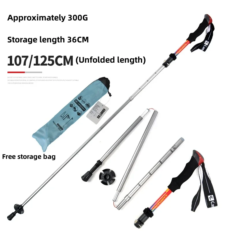 5 Section Outdoor Fold Trekking Pole Camping Portable Walking Hiking Stick For Nordic Elderly Telescopic Easy Put Into Bag