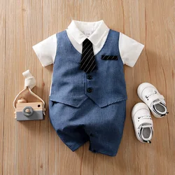 0-18 Baby Bodysuit Handsome Gentleman's Vest Party Dress Comfortable And Soft Boys And Girls Summer Short Sleeved NewbornClothes