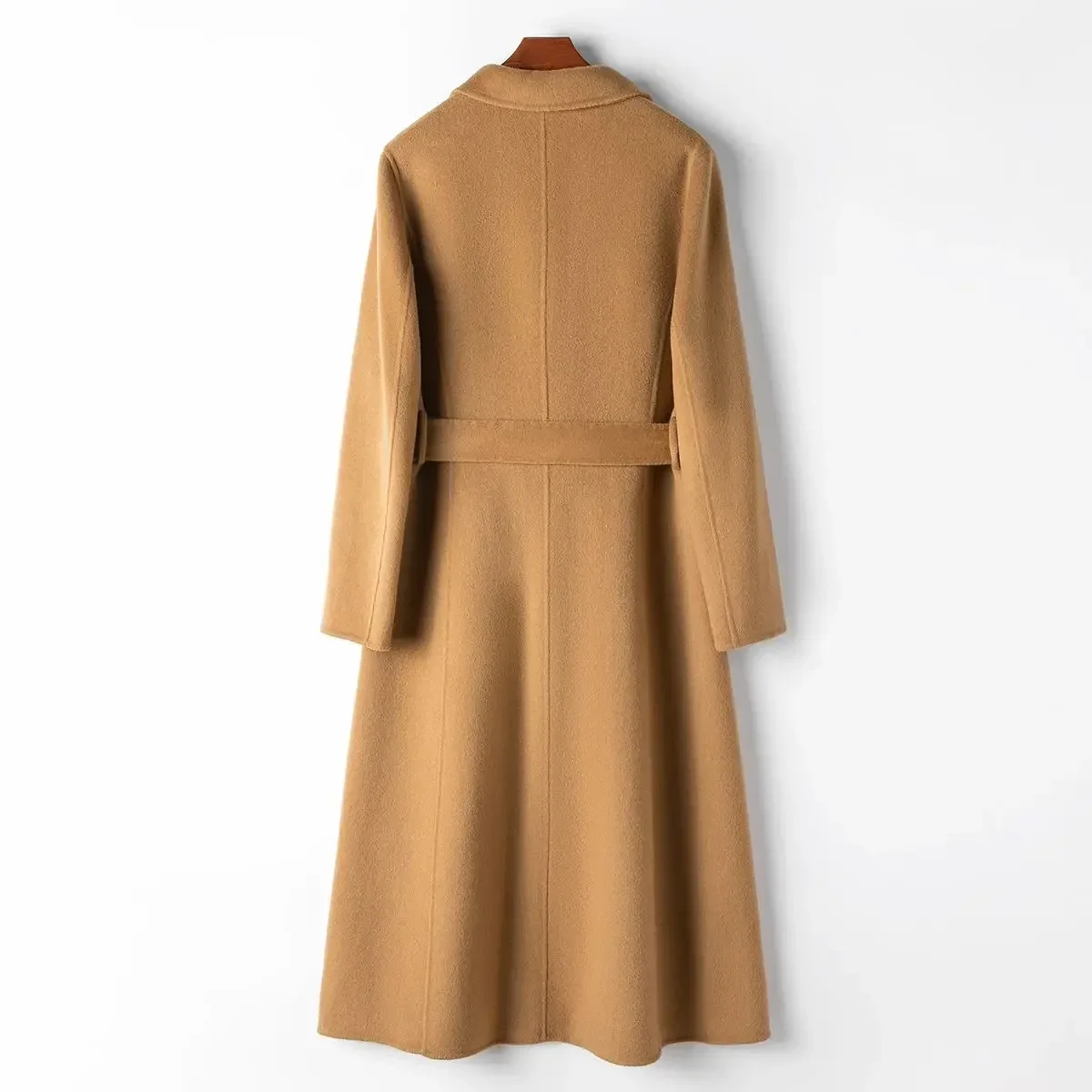 

Spring 2024 Women's 10% Cashmere 90% Fine Wool Long Slim-Fit Double-Sided Woolen Coat