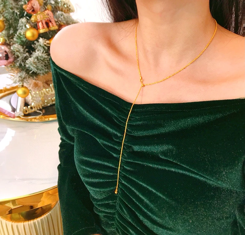 LUOWEND 18K الأصفر/الأبيض + الأصفر عقد ذهب أنيق لامعة تصميم رائعة سلسلة قلادة للنساء مجوهرات الحفلات العالية