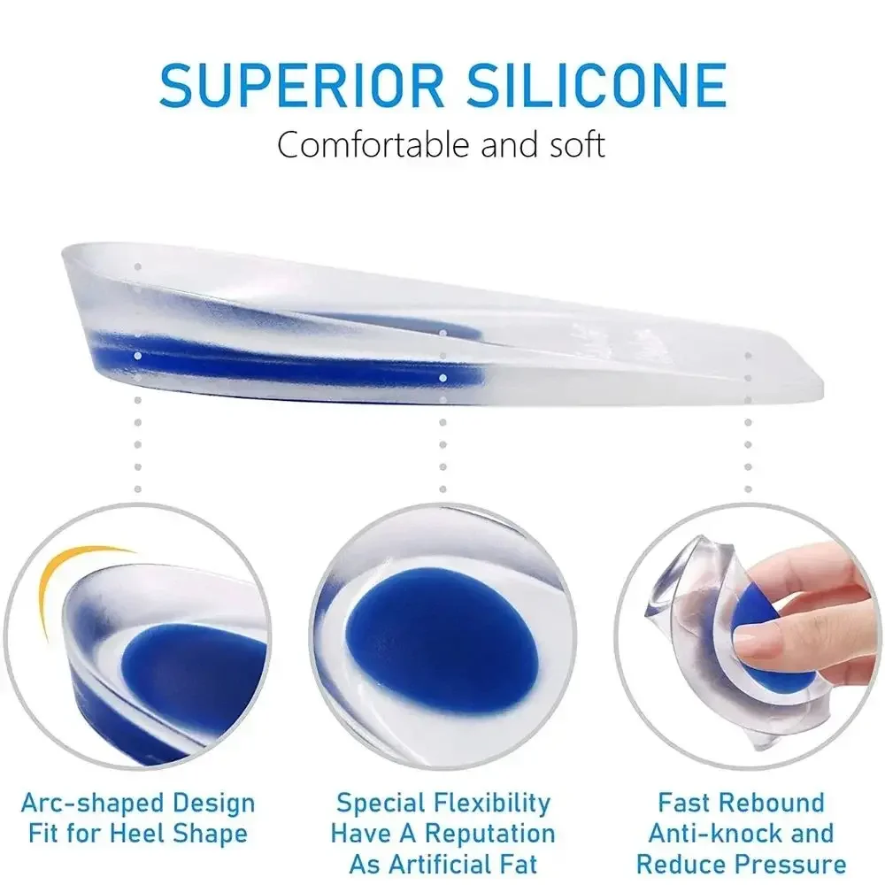 Palmilhas de Gel de Silicone para Alívio da Dor, Almofada do calcanhar, Sola de sapato espessada macia, Bone Spurs Pain Relief, Metade do tamanho