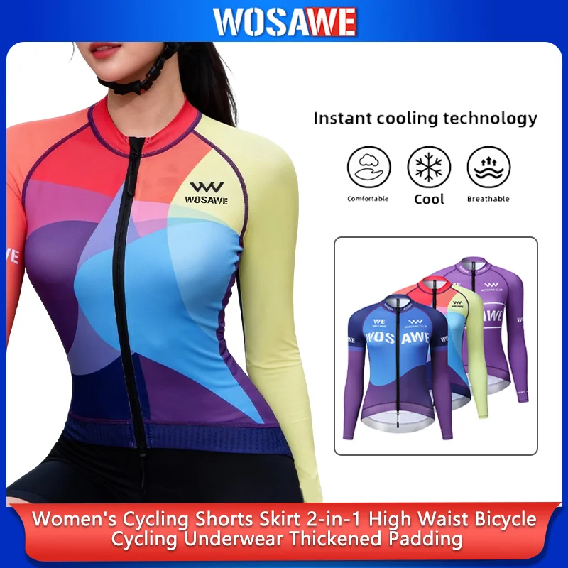 WOSAWE 2026 New Men Women Cycling Jersey Long Sleeve Colorful Tops Summer Road Mountain Bike Breathable Racing Shirts
