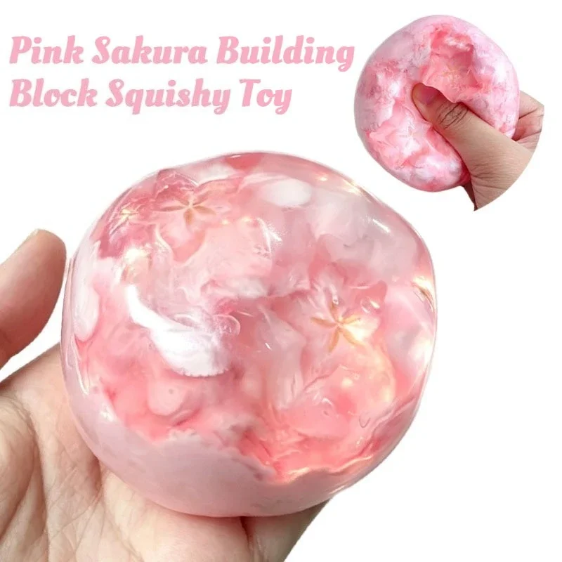 Stress Crunchy Sakura Pink Ball Building Block Moldable Squishy Non-Bounce Squeeze Ball Adult ASMR Sensory Toy Stress Relief Toy