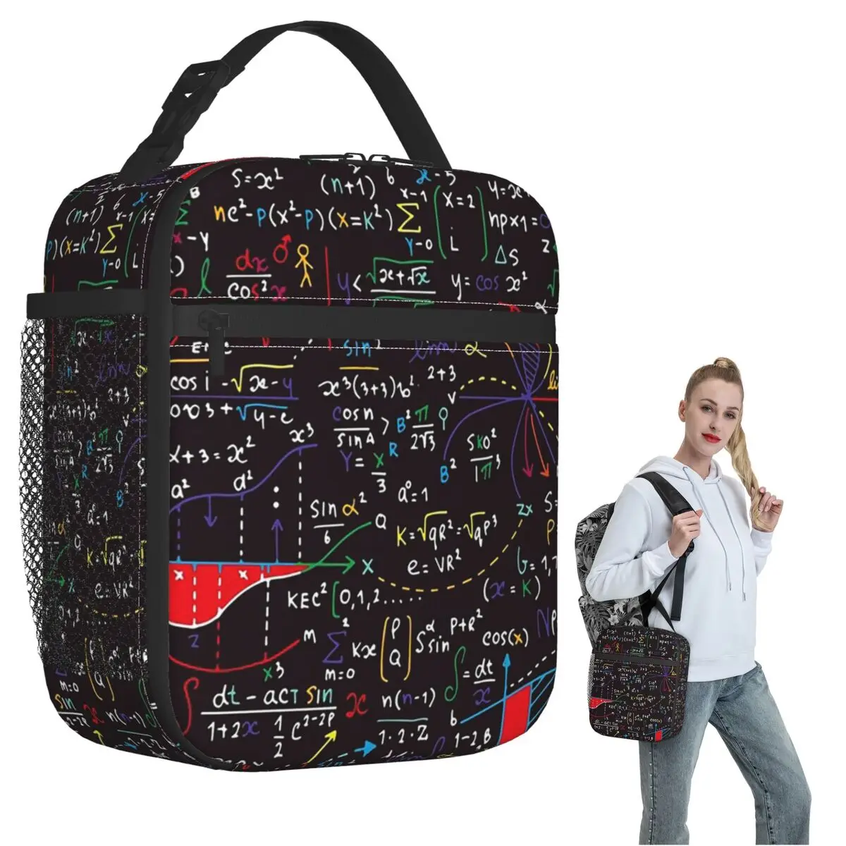 Colorful Math Formulas Insulated Lunch Bag for Women Children Portable Food Boxes Thermal Lunch Box Tote