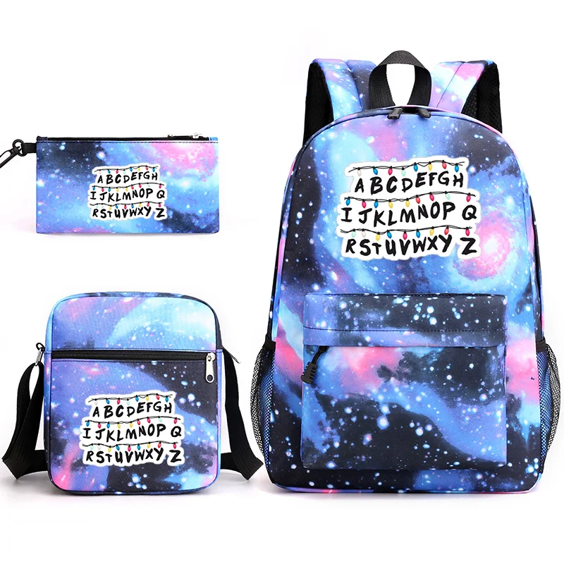 New fashion colorful lights 26 monogrammed three-piece backpack teenagers large-capacity backpack shoulder bag pen bag