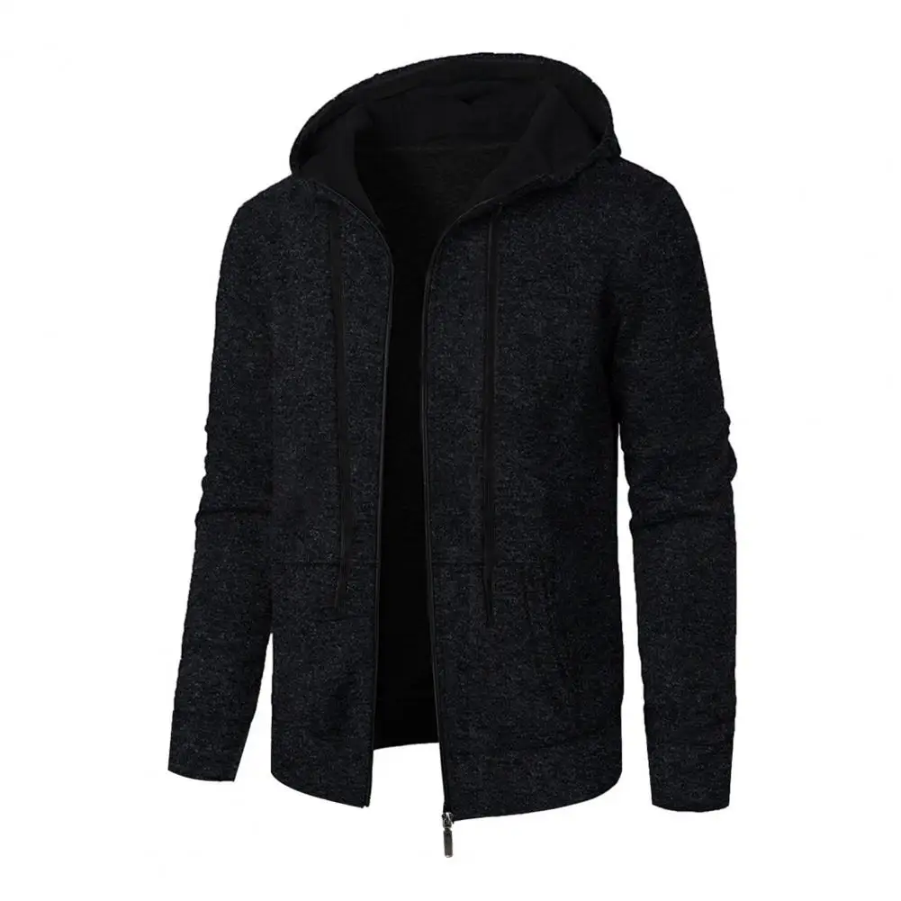 

Loose Fit Men Jacket Men's Hooded Drawstring Casual Jacket with Zipper Closure Pockets Solid Color Loose Fit Sport for Everyday