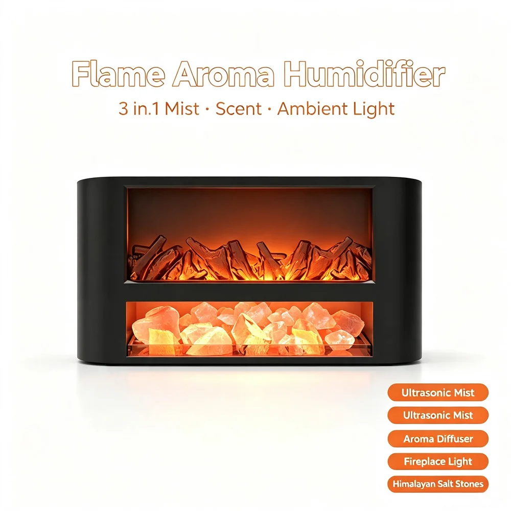 3-in-1 Flame Aromatherapy Diffuser, Ultrasonic Humidifier with Realistic Flame Effect, Aromatherapy Diffuser