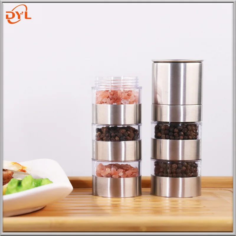 1pc 5in1 Pepper Grinder, Salt And Pepper Ginder, Stainless Steel Spice Grinder, Multi-layer Manual Pepper Mill, Spice Crusher