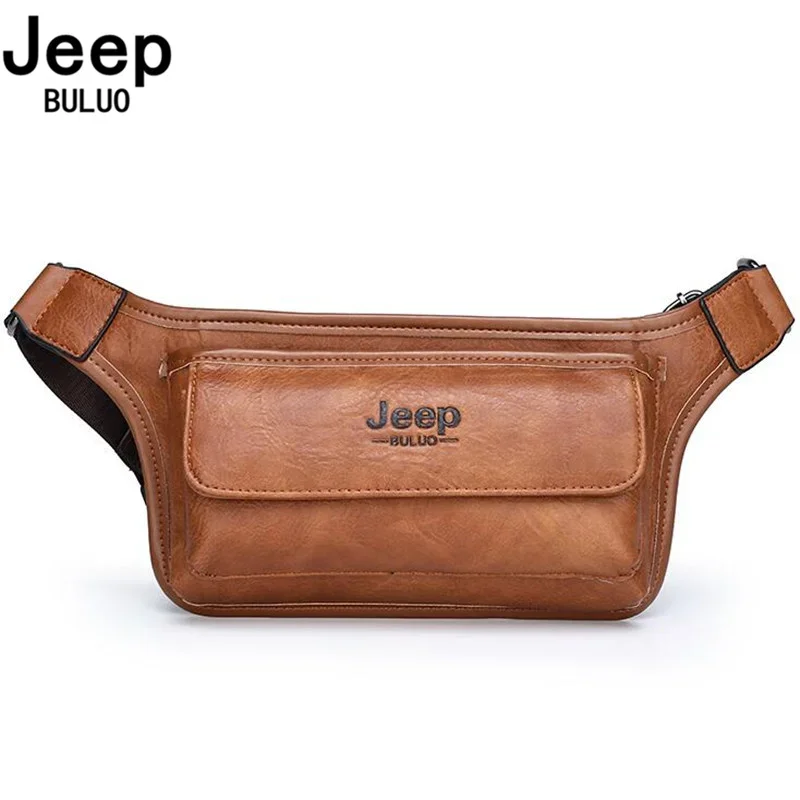 JEEP BULUO Male unisex Sling Bag for Belt Leather Hip Bag Chest Men Waist Bag Pack Casual Functional Money Phone Belt Bag