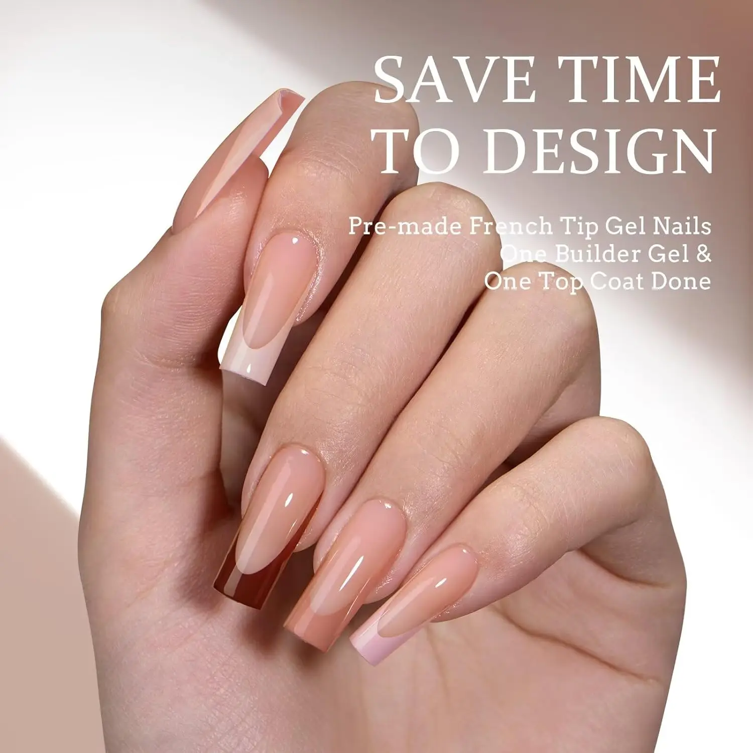 Long Soft Gel Press On Nails Kit with French Tips, Nail Lamp & All-in-One Extension Set for DIY Manicures