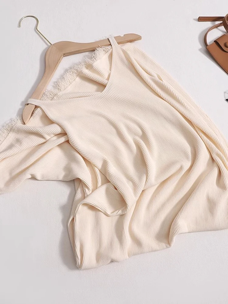 Robe tricotée coréenne pour Femme, Sexy, col en V, sans manches, couleur unie, pompon, ample, bretelles Spaghetti, Robe longue décontractée, été, 2025