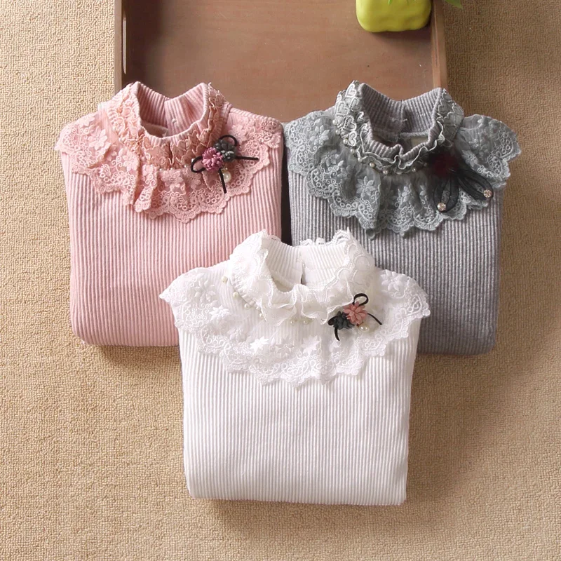 

New baby girls top winter kids brusted choker base shirt for 2-14Y long sleeve velvet bottoming shirt pure cotton children's