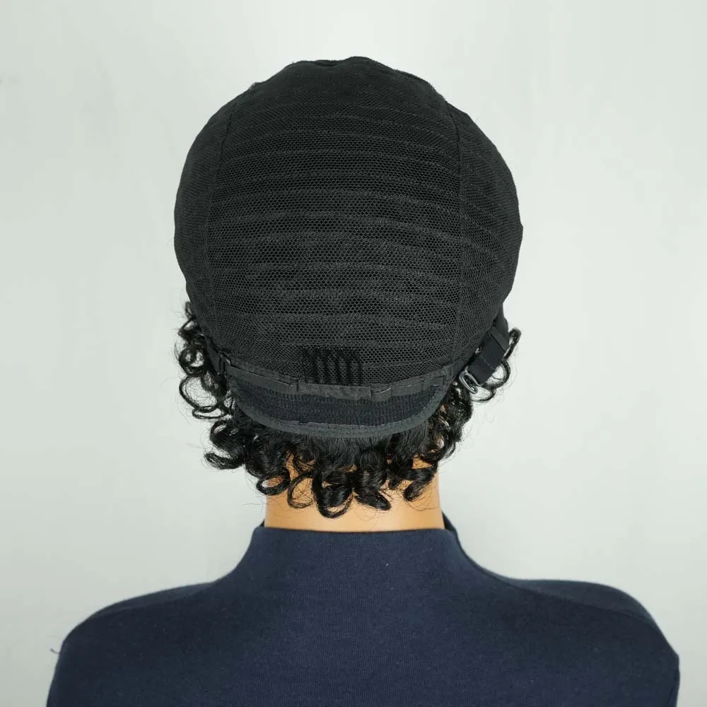 100% человеческие волосы, парик с стрижкой пикси, кудрявый черный парик Kniky для женщин, машинное производство, натуральная текстура, короткий парик из волос