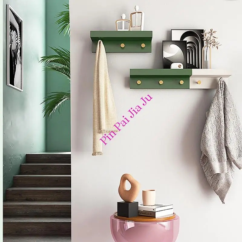 Multifunctional Bamboo Wall Rack Clothes Storage Rack Hook Towel Coat Hanger Key Chain Shelf Bedroom Hallway Decorative Shelf