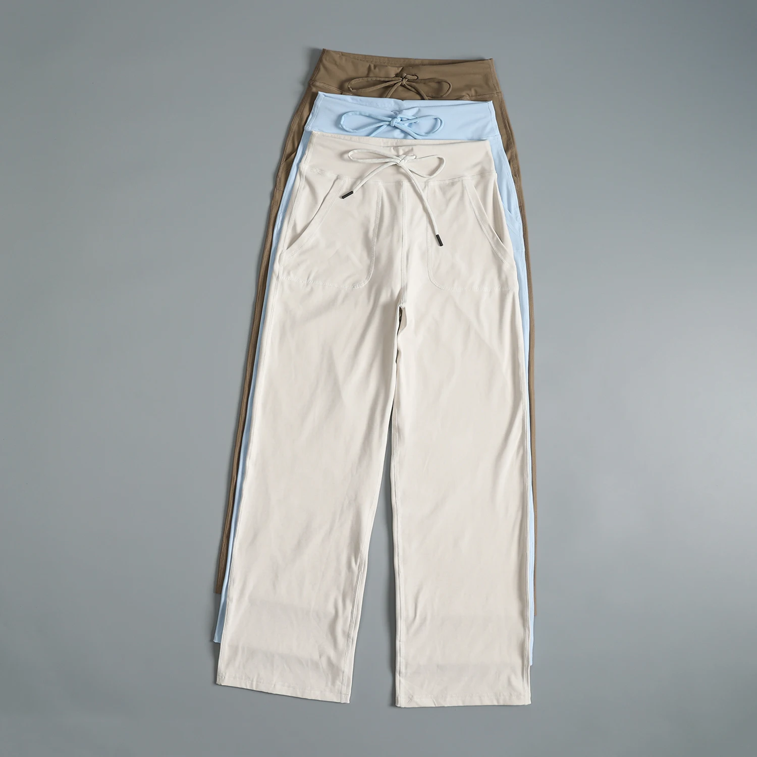 

Спортивные брюки с высокой талией и шнурком для женщин осенью, прямые брюки для бега и фитнеса, новинка 2025 года, широкие брюки