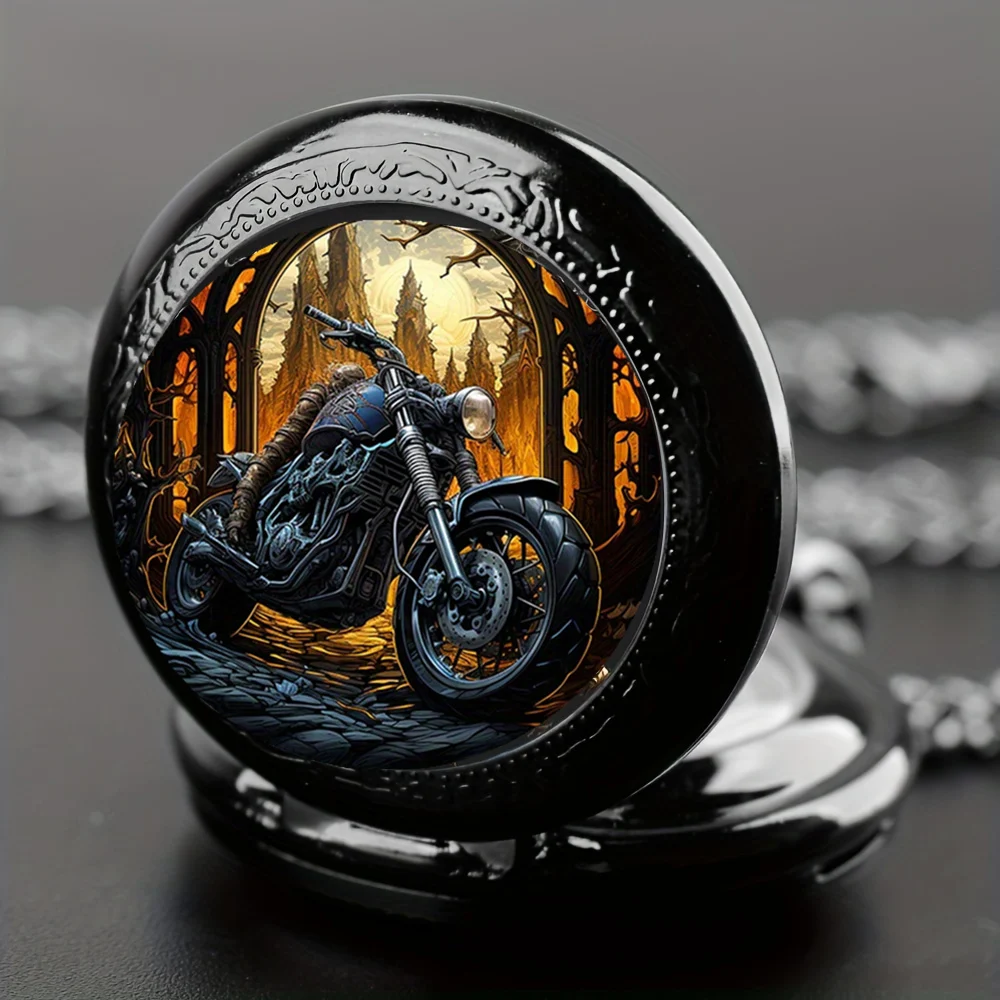 Vintage Motorbike Pocket Watch Cool Elegant Exquisite Clock With Necklace Chain Retro Forest Motor Masculino Relogio Best Gift