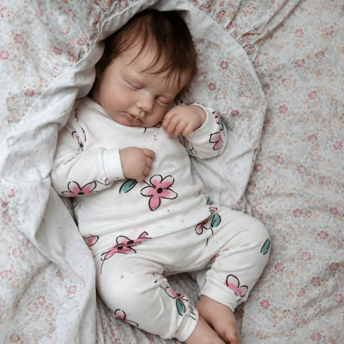 BZDOLL Cloth Body Reborn Baby Doll, 20 Inch 50cm Closed Eyes Sleeping Newborn, Hand-Rooted Hair Kids Role Play Collectible Toy